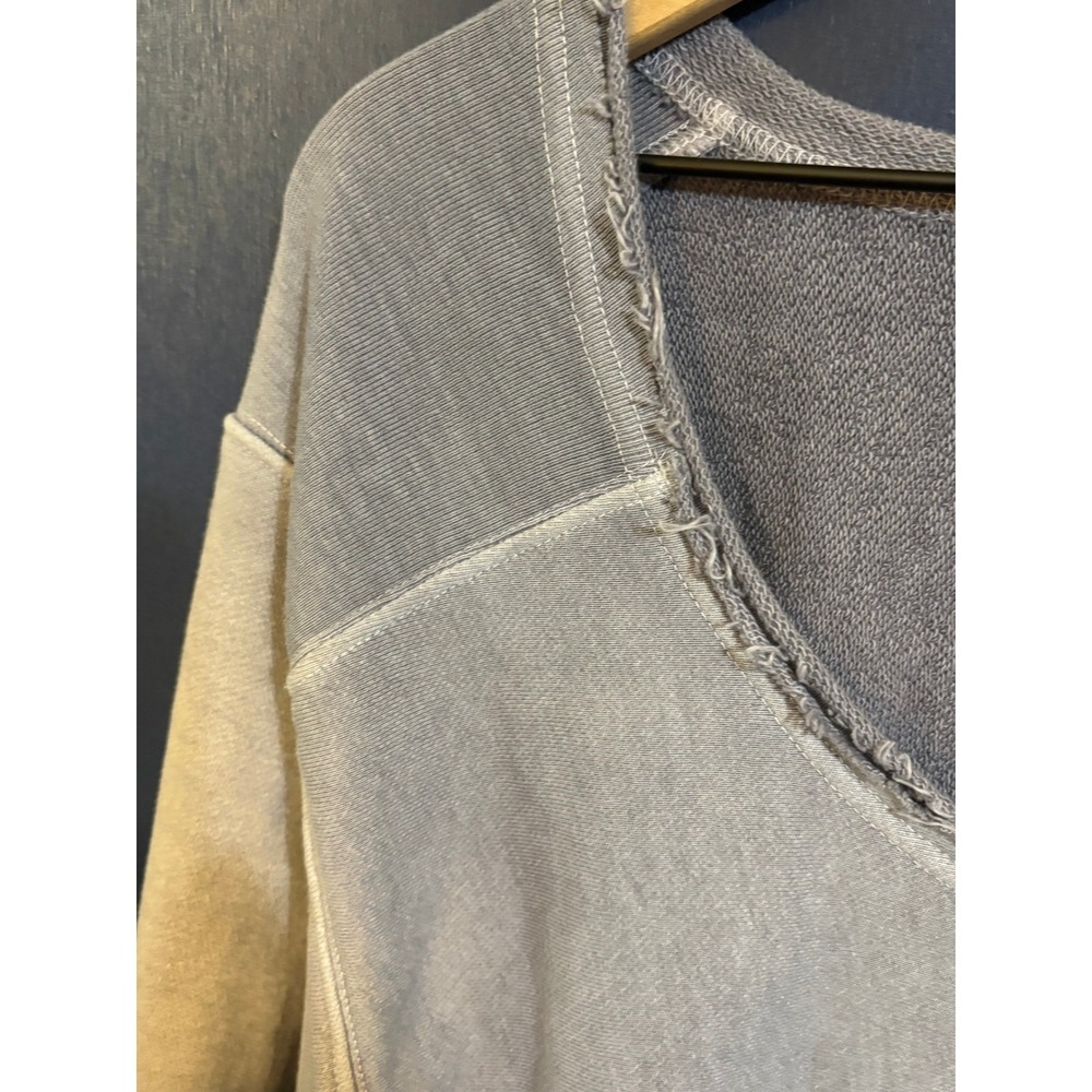 FP Movement Free People Blue Grey Raw Edge Scoop Neck Sweatshirt Large - Picture 3 of 5